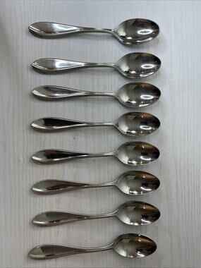Lot of 8 Cuisinart Carbay Stainless Oval Soup Place Spoons Replacement Flatware
